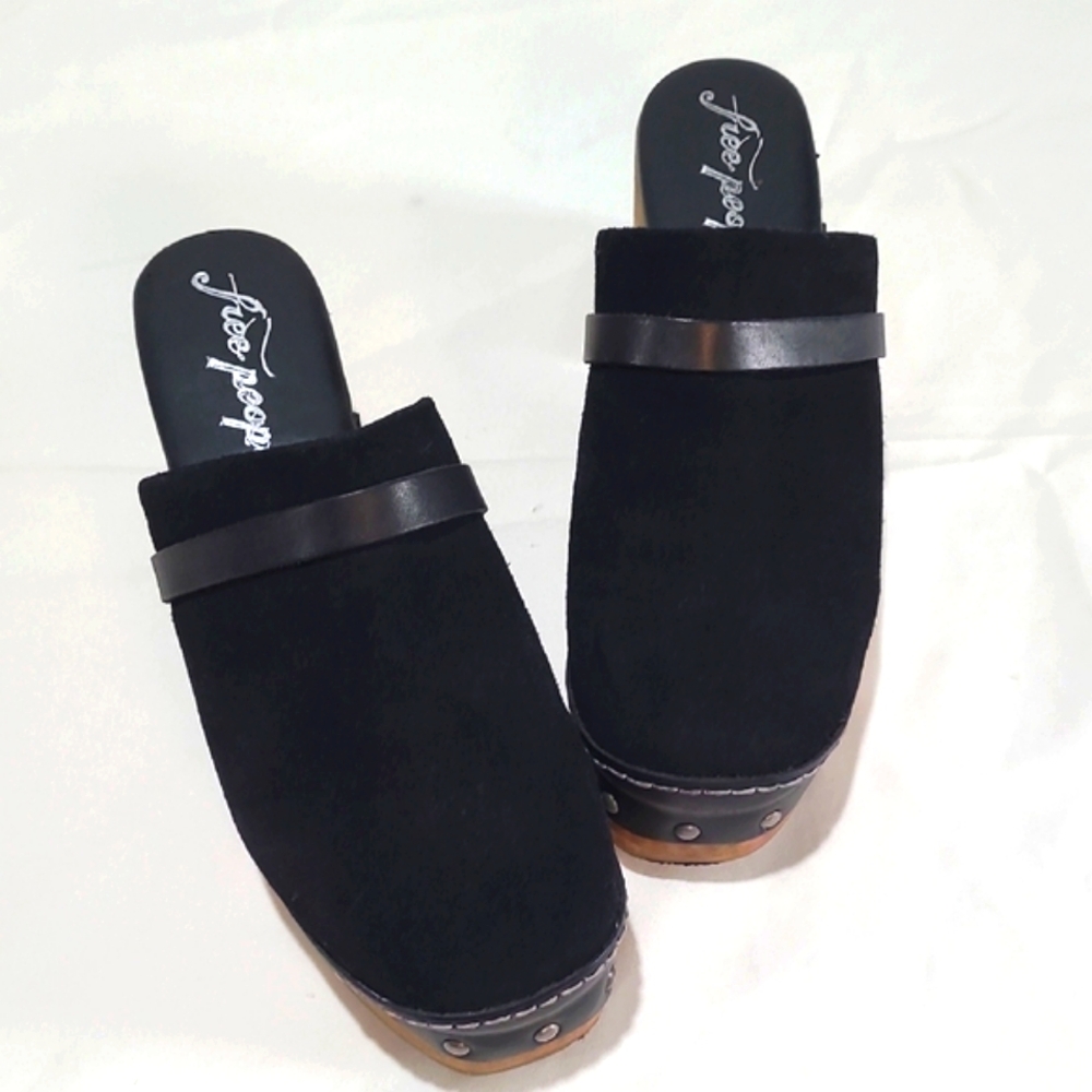 Free People Black Suede Mules